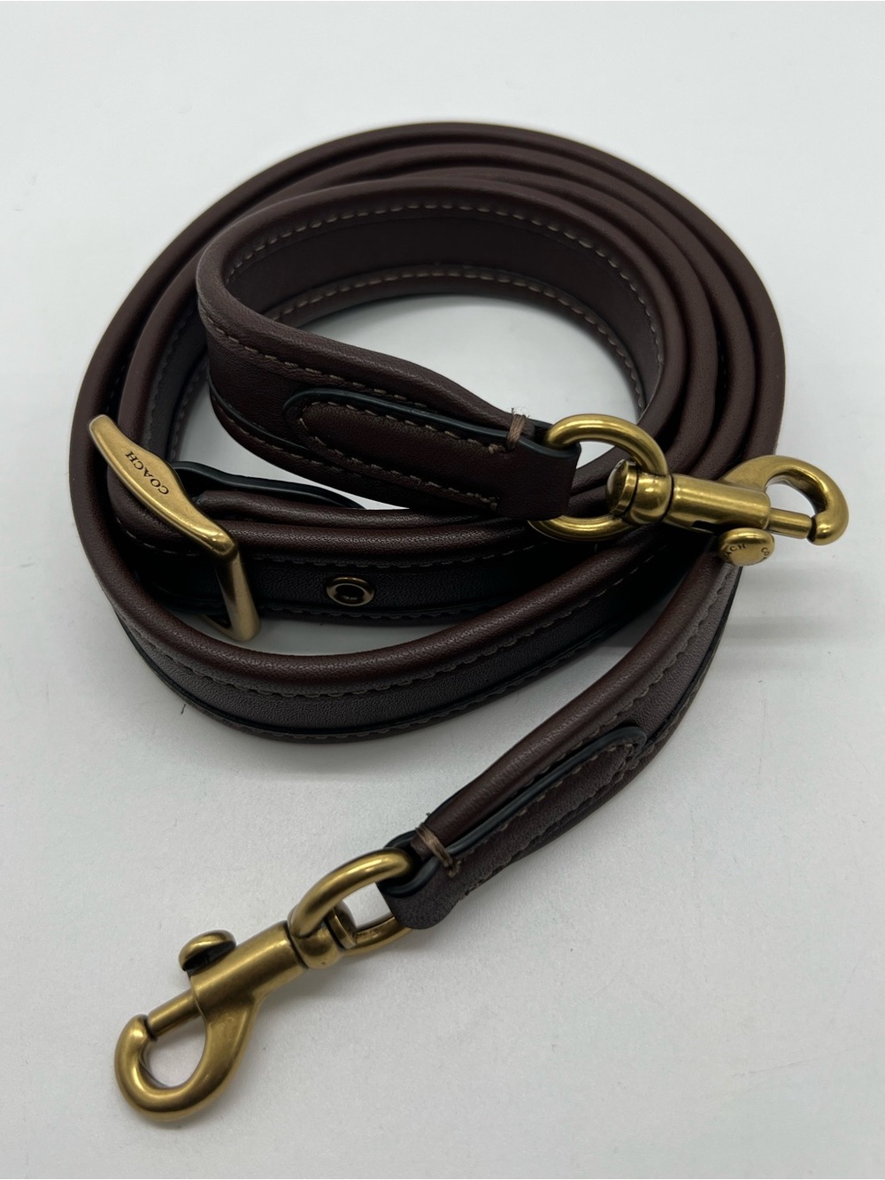 NEW COACH Chocolate Brown Leather Gold Hardware Replacement Thick Bag Strap